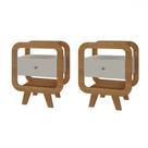 Conjunto Mesas de Cabeceira Theo 2 Gavetas com Porta Usb e C Cinamomo/Off White - Pnr Móveis