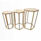 Conjunto Mesas Decorativas Sextavadas Desmontável Dourada