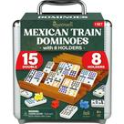Conjunto Mexican Train Dominoes Queensell Double 15 com 8 suportes