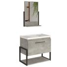 Conjunto MGM Kit Metalo Armário Com Cuba Espelheira 60cm 100% MDF 1 Compartimento Metalon Cor Cimento