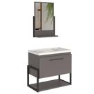 Conjunto MGM Kit Metalo Armário Com Cuba Espelheira 60cm 100% MDF 1 Compartimento Metalon Cor Titânio
