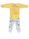 Conjunto Mijão Vira Pé e Body Manga Longa amarelo e azul elefante