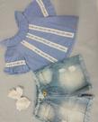 Conjunto Milly Tamanho 4 Blusa Azul e Bermuda Jeans Conjunto Milly Tamanho 4 Blusa Azul e Bermuda Jeans