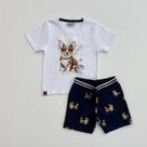 Conjunto Milon Infantil Menino Camiseta Branca E Bermuda Marinho Dogs Verão Moda Kids