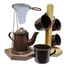 Conjunto Mini Bule E Mini Coador De Café Com 4 Canecas De Alumínio