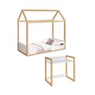 Conjunto Mini Cama Montessoriana e Mesa Zoe Infantil com Regulagem de Altura Branco Fosco / Madeira Pinus - Reller
