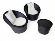 Conjunto Mini Chaise 2 Poltronas 1 Mesinha Alumínio Fibra Tabaco Tecido Duna Cru Jardim Varanda Área Externa
