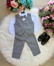 Conjunto Miss Cherry Colete Davi Cinza Pajens Batizado Noivinho