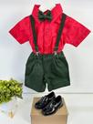 Conjunto Miss Cherry Henry Vermelho com Suspensório Verde Militar