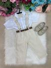 Conjunto Miss Cherry Suspensorio Luiz Linho Bege - Elegante e Confortável para Crianças