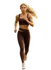 Conjunto Moda Fitness Feminino Calça Legging Top Academia Cós Alto Marrom Premium Tamanho:MCor:Marrom com CarameloGên
