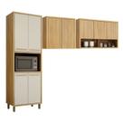 Conjunto Modulado de Cozinha Armário Paneleiro 4 Portas com Nicho e 2 Armários Aéreo Ripado Torino Bege/Cinamomo/Off White Conjunto Modulado de Cozinha Armário Paneleiro 4 Portas com Nicho e 2 Armários Aéreo Ripado Torino Bege/Cinamomo/Off White