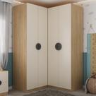 Conjunto Modulado Infantil de Canto 2 Peças com 4 Portas, Nicho com 2 Gavetas Joy Kids CabeCasa MadeiraMadeira Cinza/Avena