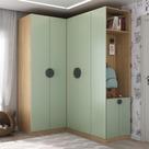 Conjunto Modulado Infantil de Canto 3 Peças 6 Portas Nicho com 2 Gavetas e Sapateira Joy Kids CabeCasa MadeiraMadeira Verde/Avena