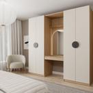 Conjunto Modulado Joy 3 Peças Módulo Nichos com 2 Gavetas, Penteadeira com Espelho e Cabideiro com Nichos Cabecasa Madeiramadeira Cinza Sereno/Avena