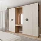 Conjunto Modulado Joy 4 Peças Cabideiro, Penteadeira com Espelho, Nichos, Gavetas e Sapateira Cabecasa Madeiramadeira Cinza Sereno/Avena