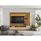 Conjunto Modular 224cm para TV com Rack + Painel Ripado + 1 Módulo Lateral Dir. Ouro Preto Linea Brasil - Nature/Off White