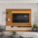 Conjunto Modular 224cm para TV com Rack + Painel Ripado + 1 Módulo Lateral Esq. Ouro Preto Linea Brasil - Nature/Off White Conjunto Modular 224cm para TV com Rack + Painel Ripado + 1 Módulo Lateral Esq. Ouro Preto Linea Brasil - Nature/Off White