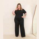 Conjunto Moletinho Pantalona e Blusa Manga Curta Plus Size