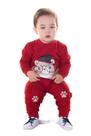 Conjunto Moletom Bebê Menino Casaco Vermelho Urso Óculos e Calça Patinha Vermelha