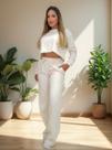 Conjunto Moletom Cropped Com Calça Pantalona Abrigo Moda Feminina Bolso Lateral Conjunto Moletom Cropped Com Calça Pantalona Abrigo Moda Feminina Bolso Lateral