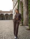 Conjunto Moletom Cropped Com Calça Pantalona Abrigo Moda Feminina Bolso Lateral