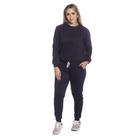 Conjunto Moletom Feminino Gola Careca Blusa com Calça Flanelada-Preto