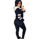 Conjunto Moletom Feminino Inverno Frio Malha Crepe com Capuz Blusa + Calça Preto Azul e Marsala ---