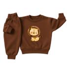 Conjunto Moletom Infantil Bebê Menino Peluciado Roupa Inverno Flanelado Abrigo Leão Algodão Premium
