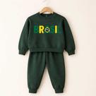 Conjunto Moletom Infantil Brasil Agasalho Blusa Calça Inverno Roupa de Frio Menino Felpado Torcida