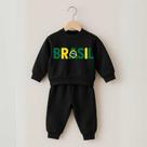 Conjunto Moletom Infantil Brasil Agasalho Blusa Calça Inverno Roupa de Frio Menino Felpado Torcida