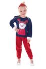 Conjunto Moleton Menina Casaco Marinho Gatinho Gorro e Calça Lisa Vermelha