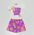 Conjunto Momi Blusa Branca Estampada Fun in The Sun e Shorts Saia Lilás com Smiles