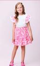 Conjunto Momi de Saia Florida Rosa e Blusa com Babado