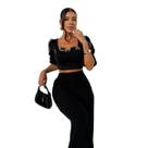 Conjunto Monamur Cropped e Calça Pantalona Elegante