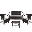 Conjunto Namoradeira e 2 Poltronas com Assento Estofado e Mesa Navegantes - Branco Gelo/Tabaco