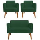 Conjunto Namoradeira e 2 Poltronas Decorativas Isabella Pés Palito Madeira Suede Verde G19 - Gran Belo