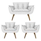 Conjunto Namoradeira e 2 Poltronas Estofadas Hall de Entrada Opala Suede Branco - LM DECOR