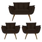 Conjunto Namoradeira e 2 Poltronas Estofadas Hall de Entrada Opala Suede Marrom - LM DECOR