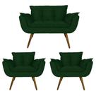 Conjunto Namoradeira e 2 Poltronas Estofadas Hall de Entrada Opala Suede Verde - LM DECOR