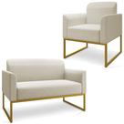 Conjunto Namoradeira e Poltrona Decorativa Isabella Base Industrial Linho Bege/Dourado G19 - Gran Belo Conjunto Namoradeira e Poltrona Decorativa Isabella Base Industrial Linho Bege/Dourado G19 - Gran Belo