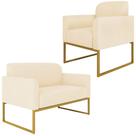 Conjunto Namoradeira e Poltrona Decorativa Isabella Base Industrial Suede Bege/Dourado G19 - Gran Belo Conjunto Namoradeira e Poltrona Decorativa Isabella Base Industrial Suede Bege/Dourado G19 - Gran Belo