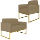 Conjunto Namoradeira e Poltrona Decorativa Isabella Base Industrial Suede Nude/Dourado G19 - Gran Belo Conjunto Namoradeira e Poltrona Decorativa Isabella Base Industrial Suede Nude/Dourado G19 - Gran Belo