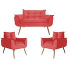 Conjunto Namoradeira Opala Com 02 Poltrona Opala Suede Vermelho - Marcussi Decor Conjunto Namoradeira Opala Com 02 Poltrona Opala Suede Vermelho - Marcussi Decor