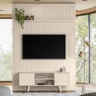 Conjunto New Horizonte painel com prateleira aparador Rack Calacata/Off-White