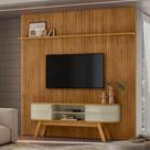 Conjunto New Laguna painel com prateleira aparador Rack Cumaru/Opala