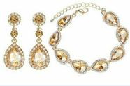 Conjunto Noivas Brincos & Pulseira Gotas Folheados a Ouro