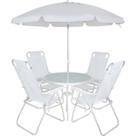 Conjunto Noronha Branco com Mesa 4 Cadeiras e Guarda Sol Bel
