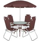 Conjunto Noronha Marrom com Mesa 4 Cadeiras e Guarda Sol Bel
