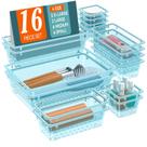 Conjunto organizador de gavetas WOWBOX, 16 peças para maquiagem, azul marinho transparente